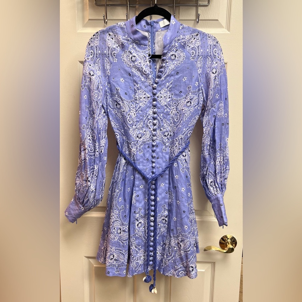 New Zimmerman violet linen paisley dress size 0
